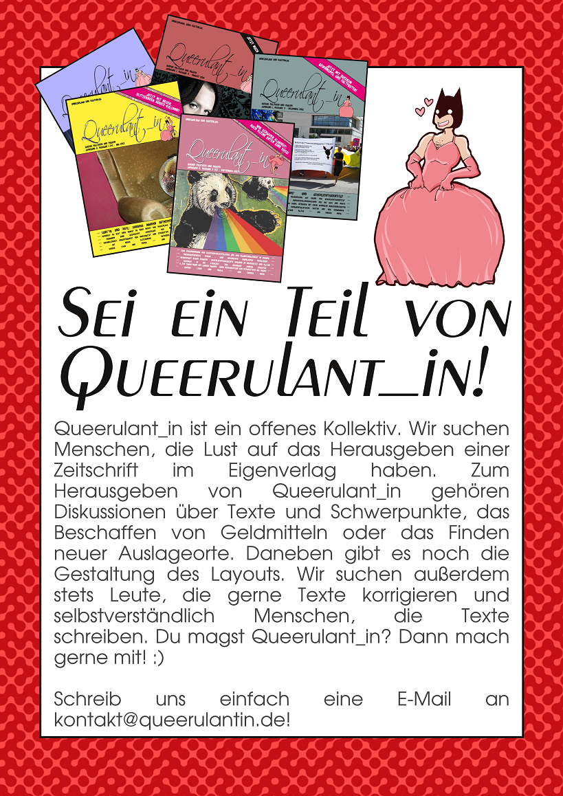 Eigenanzeige Queerulant_in. Textinhalt steht vor dem Bild.